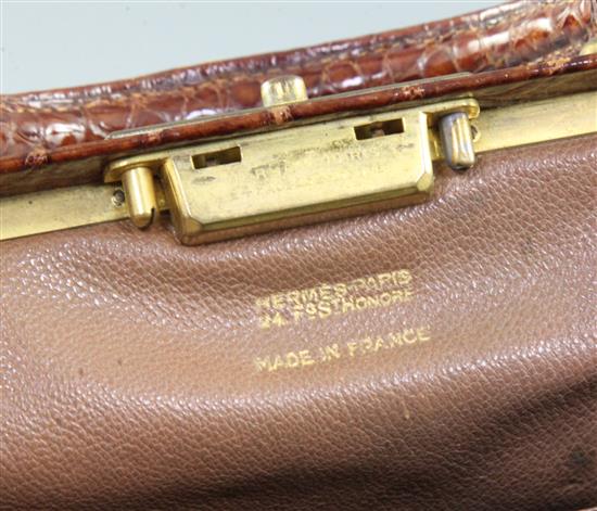 A 1930s Hermes of Paris crocodile handbag, 10.5 x 9.5 x 5.5in.